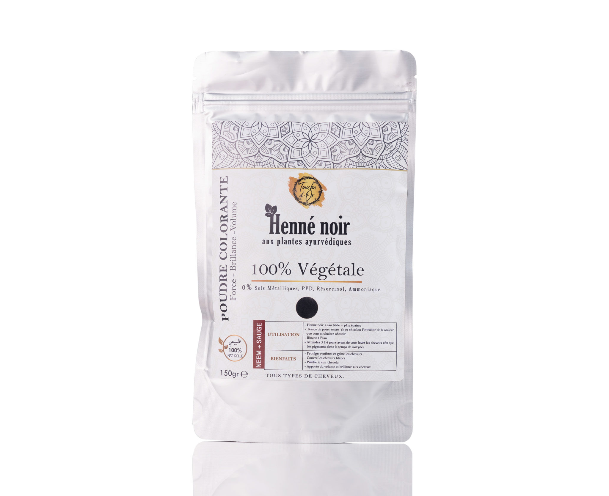 Lot De 6 Sachets De Poudre De Henné Coloration Noir - 100g Chacun - Soin Capillaire Naturel